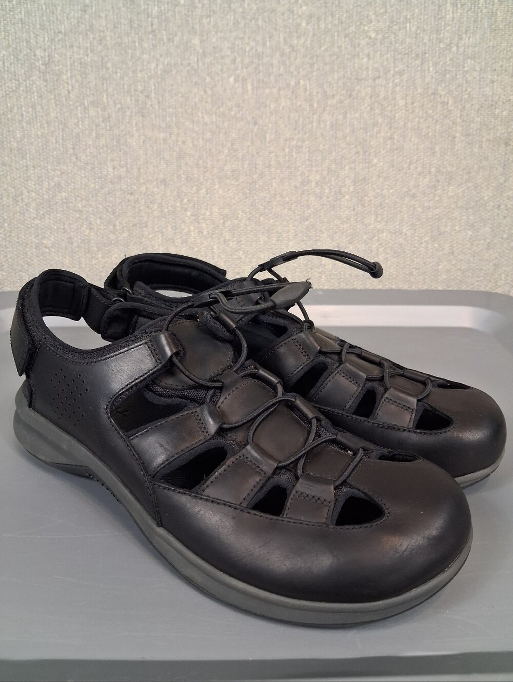 Merrell Mens Tideriser Luna Fisherman Leather Sandals Bungee Lace Black Size 10